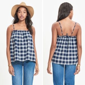 Madewell Indigo Plaid Ruffled Tank Top Size S